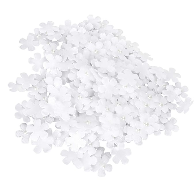 200 Pièces Fleurs Fait Main Blanches Cinq Pétales Perle Strass DIY Accessoires Cheveux Artificiels white