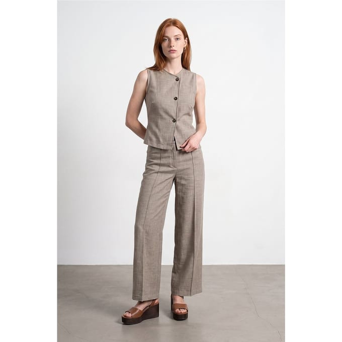 Hoge Taille Wijde Pantalon met Plissé