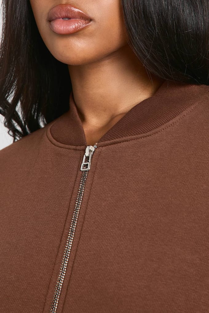boohoo Dames Bomber Sweatshirt met doorlopende rits | Chocolate | Maat: XS