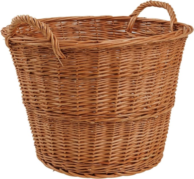 Wicker Mand - Ronde Handvatten - Haardhout Opslag - Handgeweven Kwaliteit - 40x30x30 cm - Natuurlijk