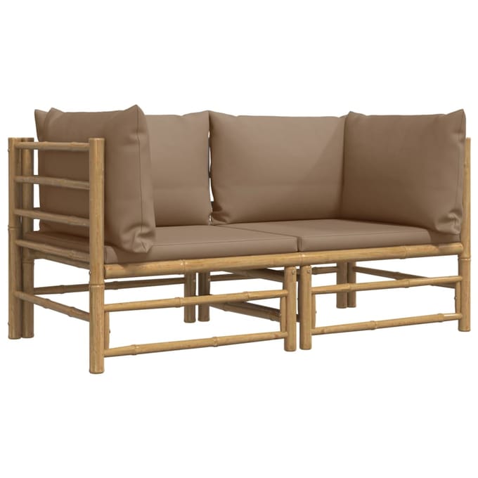 vidaXL - Tuinhoekbanken - 2 - st - met - kussens - bamboe - taupe