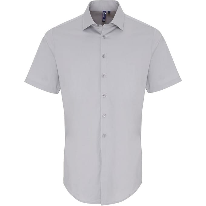 Premier Heren Poplin Stretch Overhemd met Korte Mouwen (Zilver)