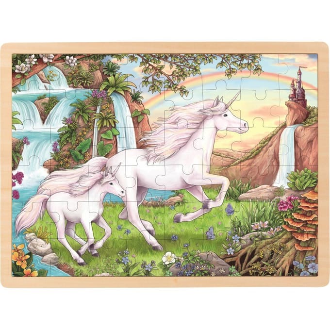 GOKI Puzzel - Eenhoorn - 48 Stukjes - 40X30X0,8Cm - Hout - 3 Jaar