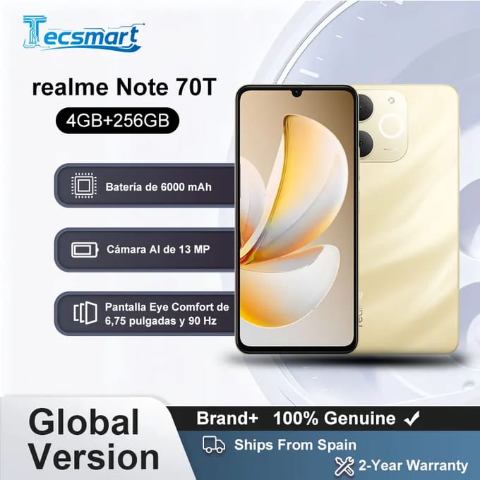 realme Note 70T 17,1 cm (6.74") Dual SIM Android 15 4G USB Type-C 4 GB 256 GB 6000 mAh Goud
