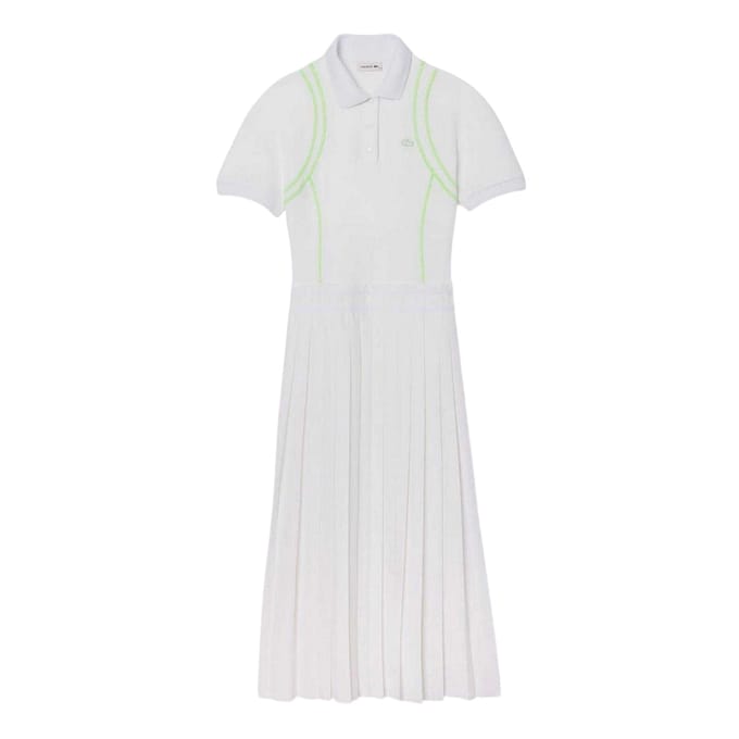 Lacoste Dames Neon Tape Poloshirt Jurk (Wit)