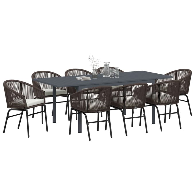 vidaXL - Tuin - Eettafel - Set - 9 - st - Bruin - poly - rattan