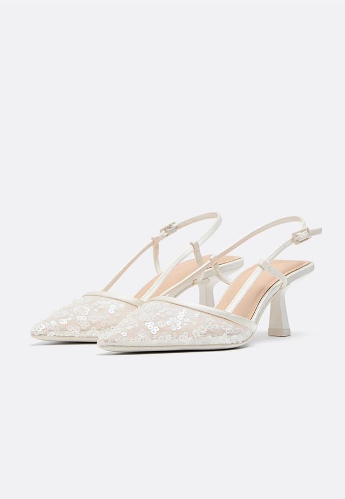 Stradivarius Kitten heel mesh stras schoenen  BEIGE 41