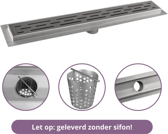 CityLine douchegoot - RVS - 90cm - Onderuitloop - Standaard rooster