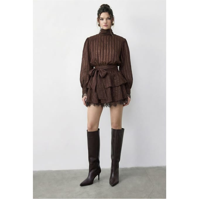 Textured Mini-jurk met Halve Col en Stofdetail