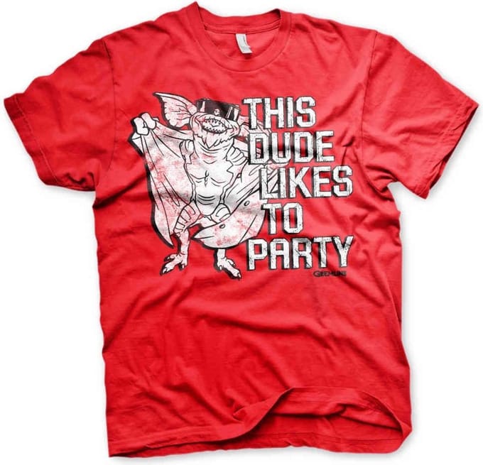 Gremlins Heren Tshirt -M- This Dude Likes To Party Rood
