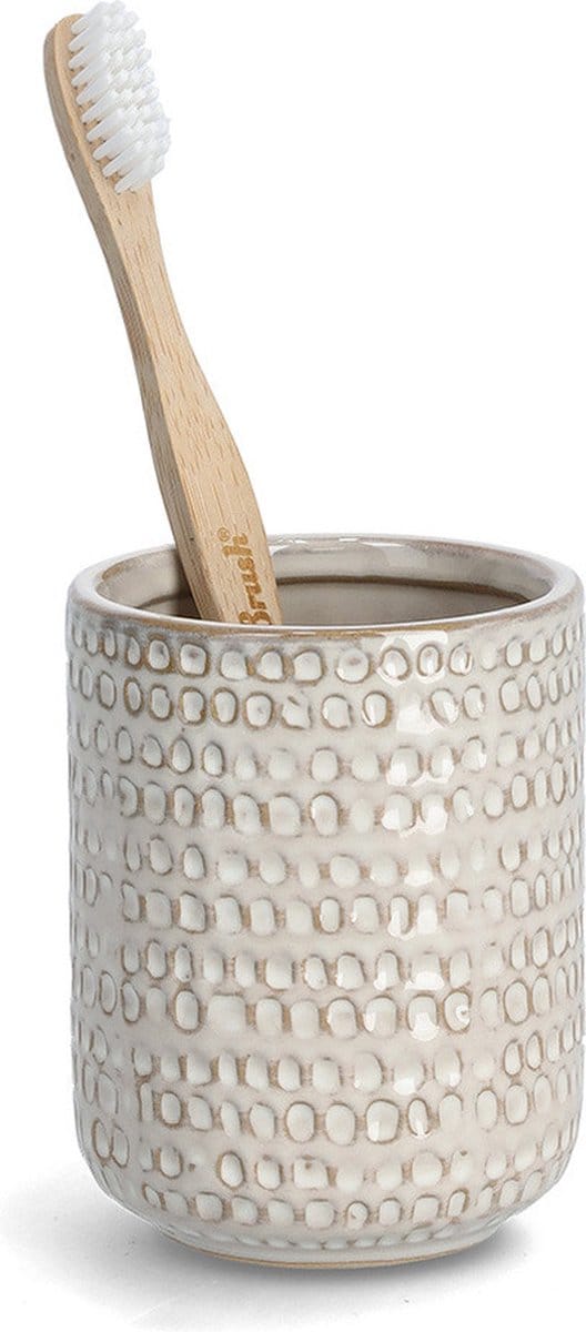 Zeller tandenborstelhouder - keramiek beige - D8 x H10 cm - structure