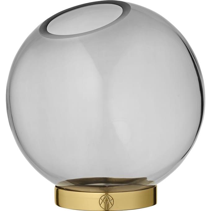 AYTM Vaas Globe, Ø 17 cm, rookgrijs / goud, glas, roestvrij staal