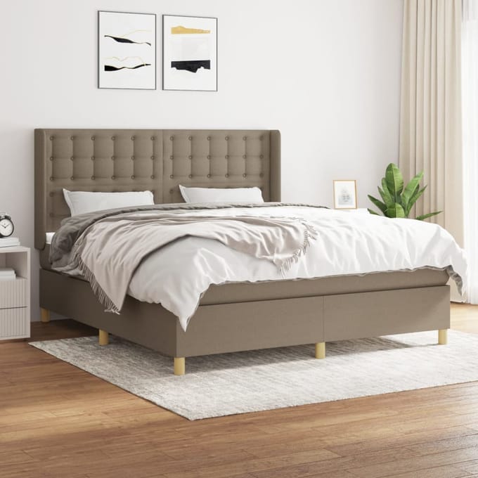 vidaXL - Boxspring - met - matras - stof - taupe - 160x200 - cm