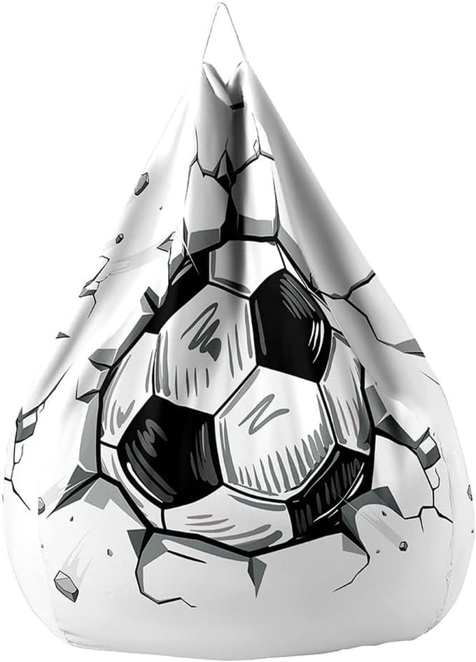 Zit zak katoen linnen 100x120 cm wit 3D voetbal print