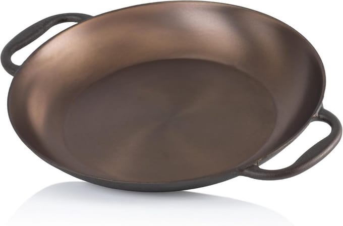 Gepolijste gietijzeren paella pan, 35 cm, ovenbestendig met handgrepen