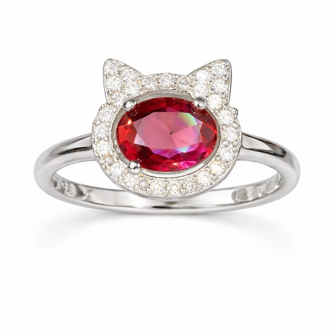 925 Zilveren Dames Ring met Rode Steen - Rhodium Plated - Elegante Damesring