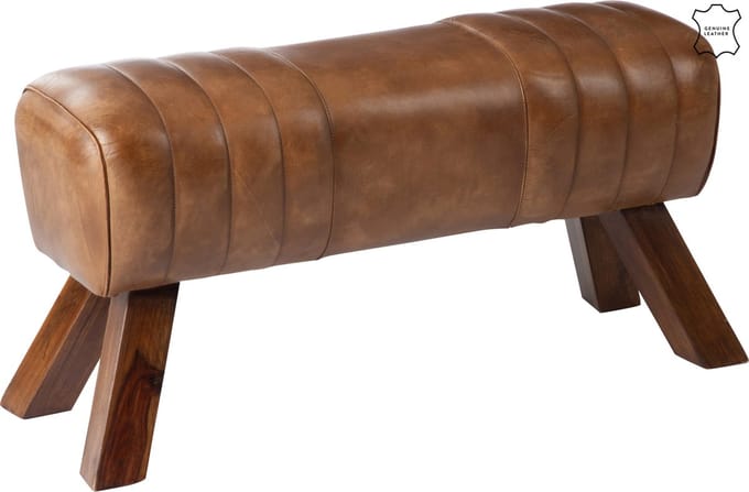 J-Line decoratie Gymbank - leder/hout - cognac