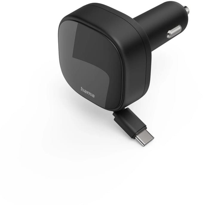 Hama 30W Auto-Snellader - 2x USB-C - Uittrekbare oplaadkabel - Zwart