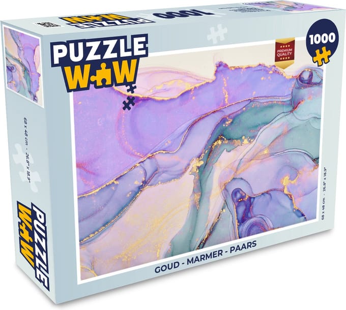 Puzzel Goud - Marmer print - Paars - Legpuzzel - Puzzel 1000 stukjes volwassenen