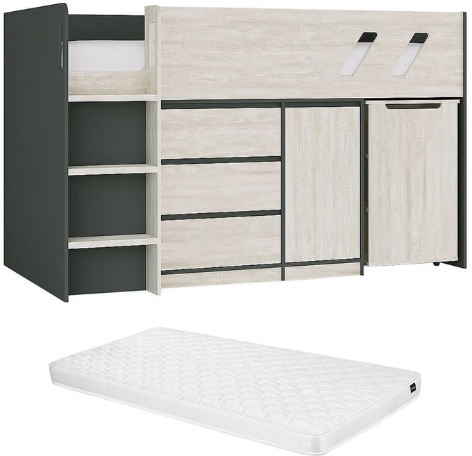 Vente-unique Combinatiebed hout lichtgrijs, antracietgrijs 90 x 190 cm