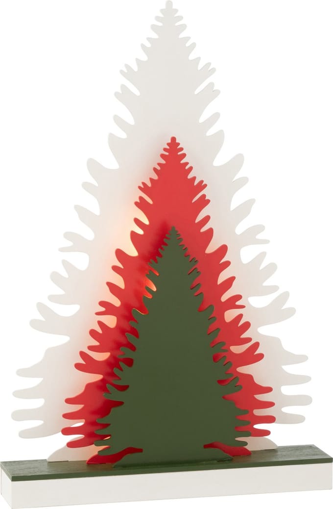 J-Line decoratie Winter bomen - hout - mix - LED lichtjes