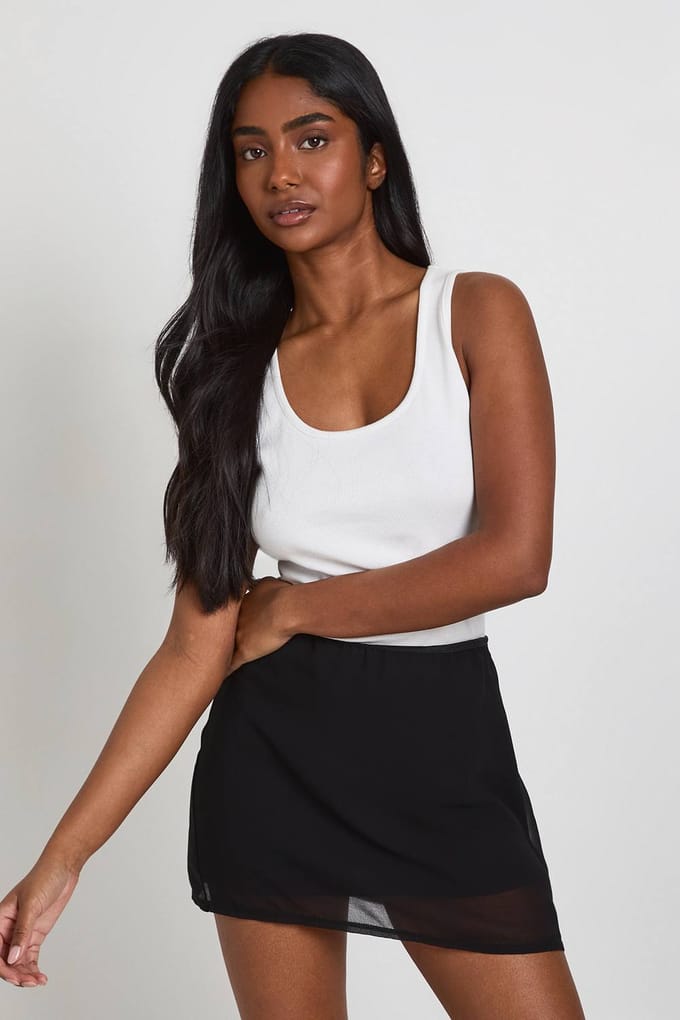 boohoo Dames Chiffon Mini Rok | Black | Maat: 8