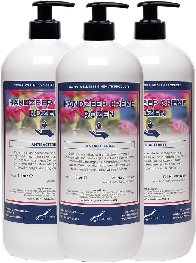 Handzeep Creme Rozen 1 liter - met gratis pomp - set van 3 stuks