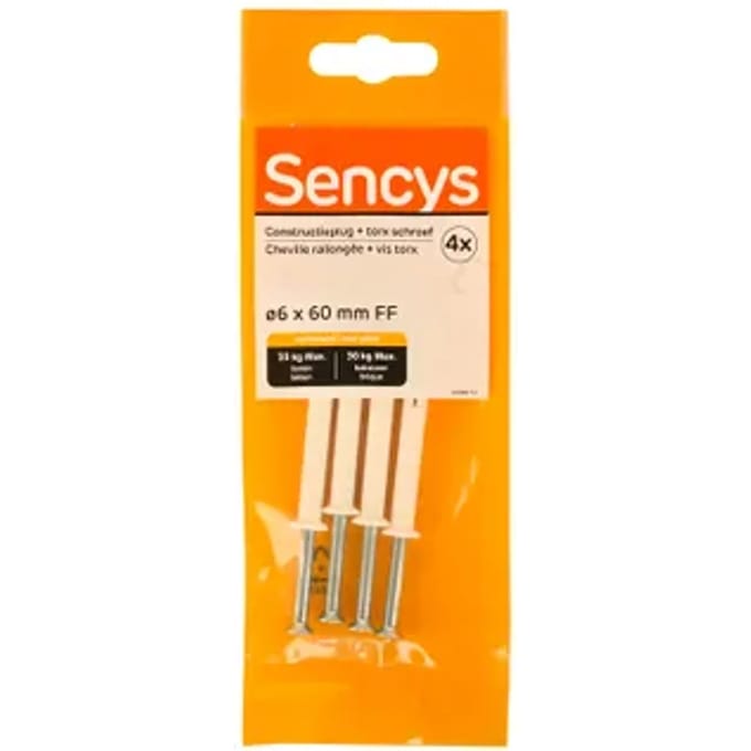 Sencys Plug Voor Kozijn Nylon - Diam. 6x60mm - 4 Stuks