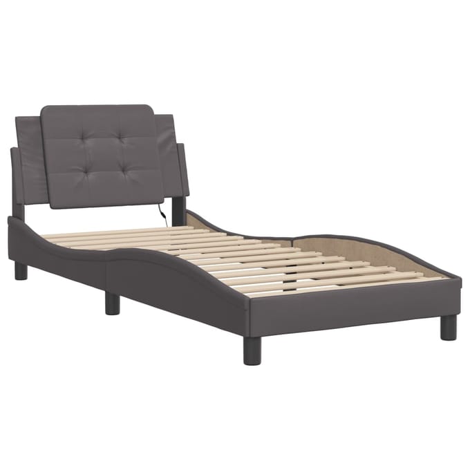 vidaXL - Bedframe - met - LED - zonder - matras - "Zadar" - grijs - 90x190 - cm