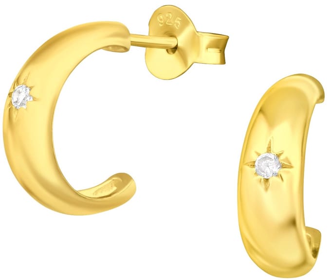 Joy|S - Zilveren oorringen stud - 13 mm / 4.5 mm - zirkonia - gold plated