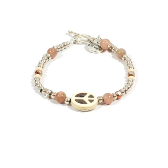 Heaven Eleven dames Armband RVS kralen - zonnesteen - wit peace