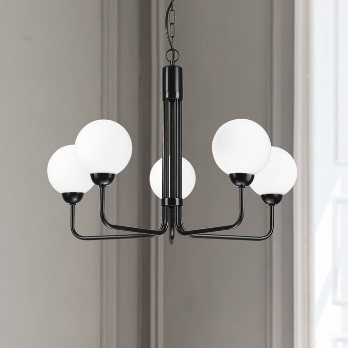 Lamkur Kroonluchter Malou met glazen kappen, 5-lamps
