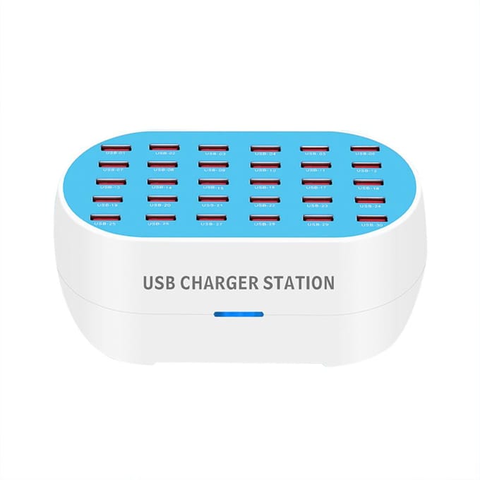 Multipoort USB-oplader 30-poorts desktop USB-oplaadstation Hub 32A/160W vermogen 5V 1A-2.4A uitgang EU Plug wit