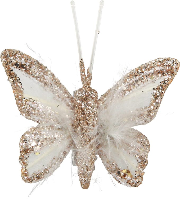 Veervlinders op clip witgoud 5cmx4,5cm 4 st