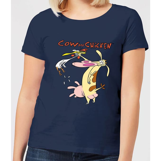 Cow and Chicken Characters Women's T-Shirt - Navy - M