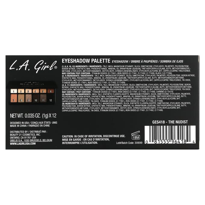 L.A. Girl, Eyeshadow Palette, Ges418 The Nudist, 12G(0.42Oz) black