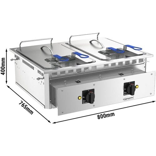 GGM Gastro Elektrische friteuse - 13+13 liter - 24 kW - mechanische bediening - met aftapkraan zilver