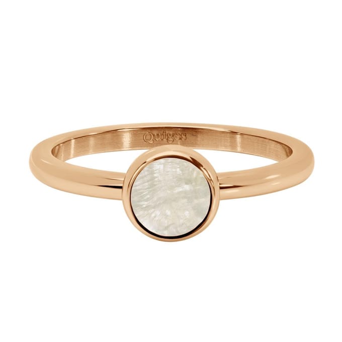 Quiges Stapelring Dames - Vulring - RVS Roségoudkleurig met Schelp Creme - Maat 19 - Hoogte 2mm