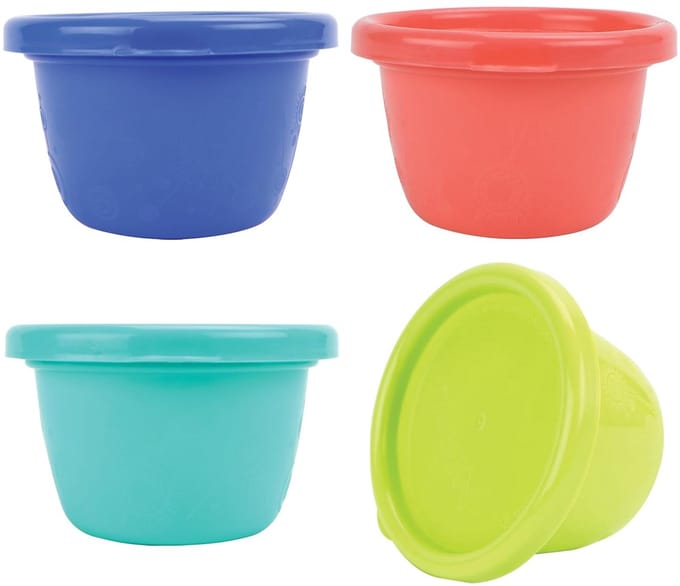 Nûby - Snackpotjes met Plat Deksel - Set van 4 - 118 ml - Stapelbaar - Vaatwasmachinebestendig - 3m+