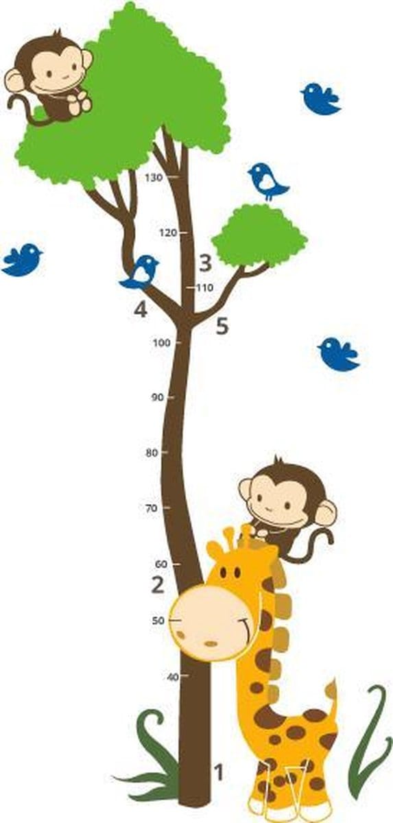 Groeimeter - Muursticker - Baby giraffe met aapjes