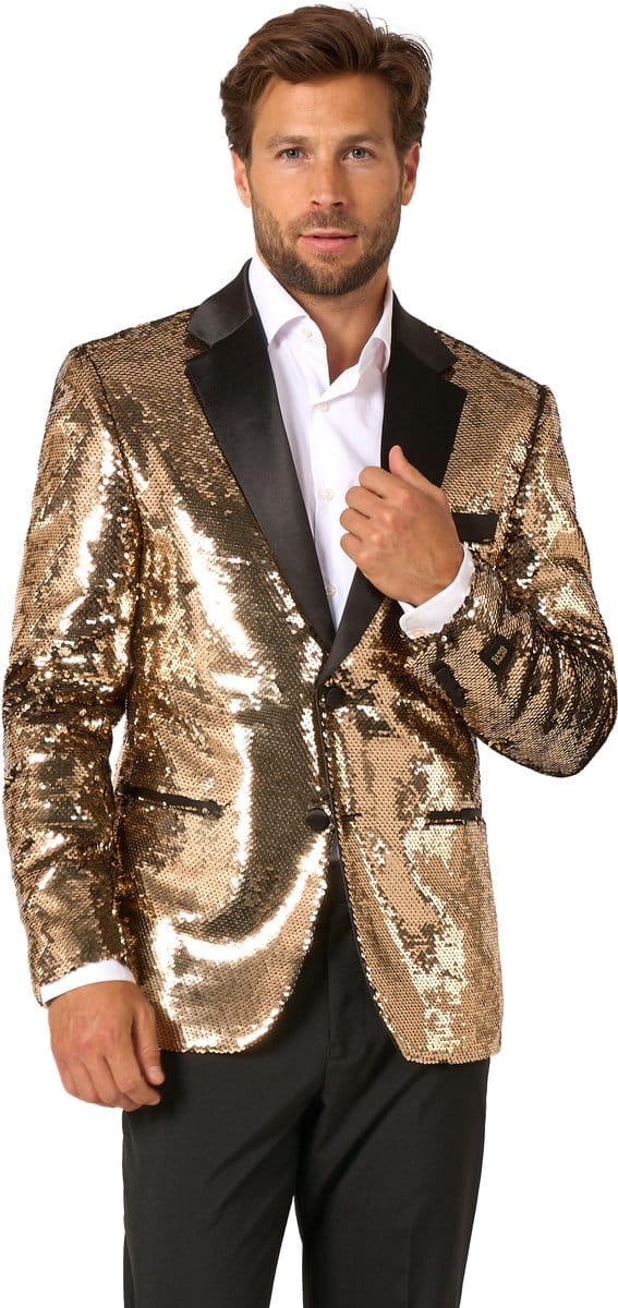 OppoSuits Mannen Blazer Groovy Gold Sequins - Heren Colbert - Kerst blazer - Oud en Nieuw - Glitter - Goud - Maat EU 60