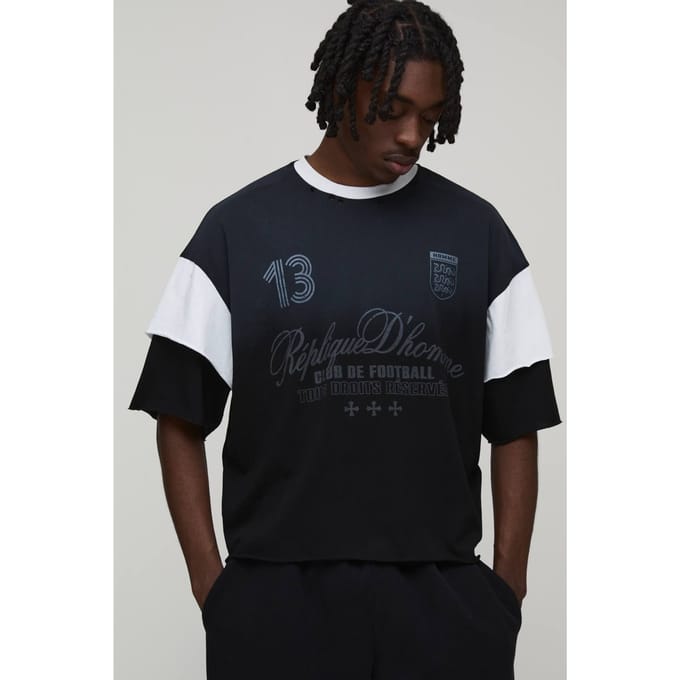 Oversized Boxy Dubbele Nep-laag Heavyweight Gewassen Distressed T-shirt | Black | Size Medium