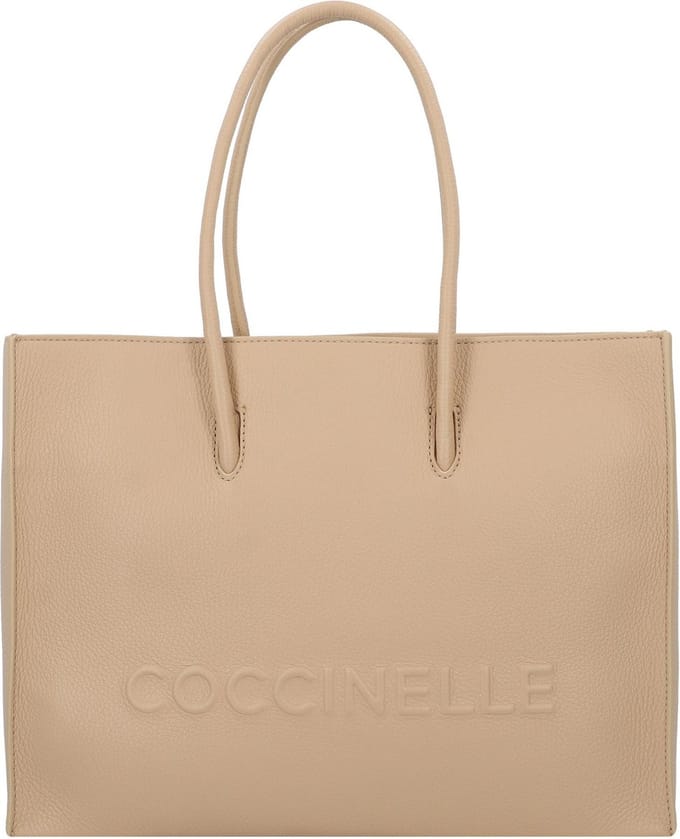 COCCINELLE Leren Handtas Myrtha Maxi Log Handbag Grained Leather Fresh Beige