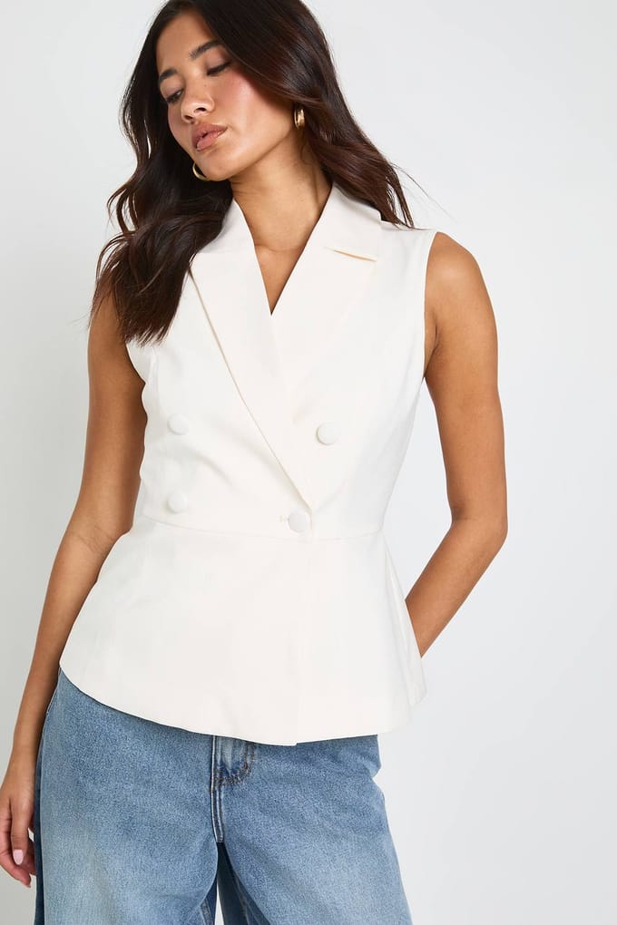 boohoo Dames Gestructureerd Peplum Gilet | Ecru | Maat: 38