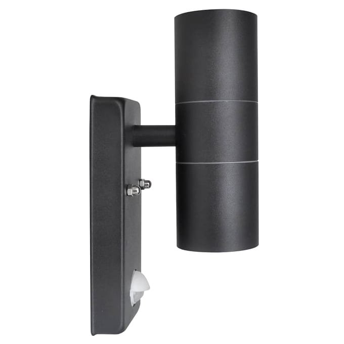 vidaXL Cilindervormige RVS LED wandlamp met bewegingssensor zwart