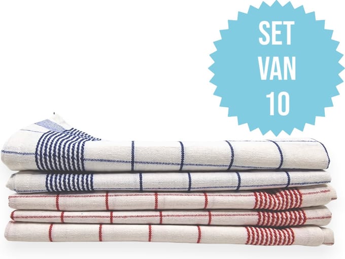 Bedlin - Keukenhanddoek - 90g - Groot formaat - Rood/Blauw - Set van 10 stuks