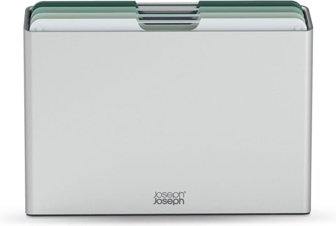 Joseph Joseph Folio™ Snijplankenset 4-delig – Large – Lichtgroen – Kleurgecodeerd – Met Opbergstand – RVS Handgrepen