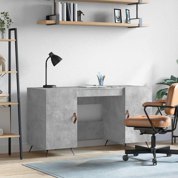 vidaXL - Bureau - 140x50x75 - cm - bewerkt - hout - betongrijs
