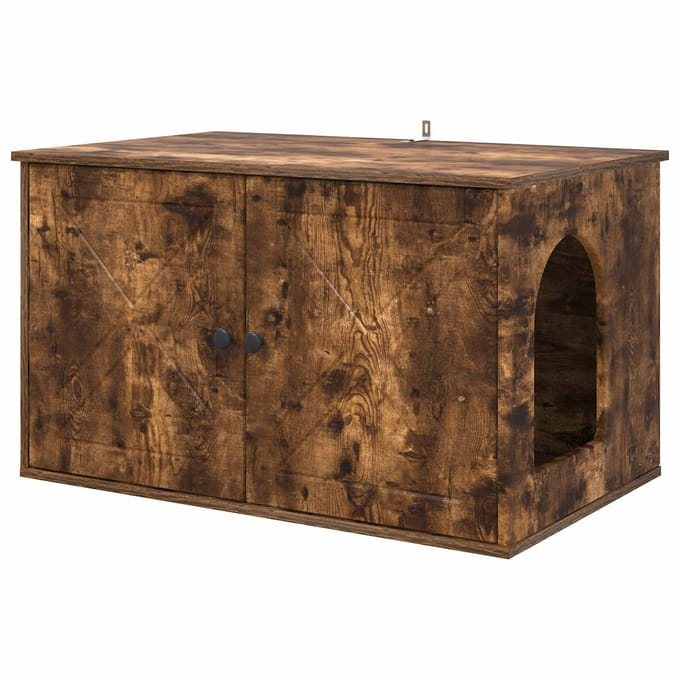 vidaXL - Kattenhuis - Gerookt - eiken - 85 - x - 55 - x - 50,5 - cm - Bewerkt - hout