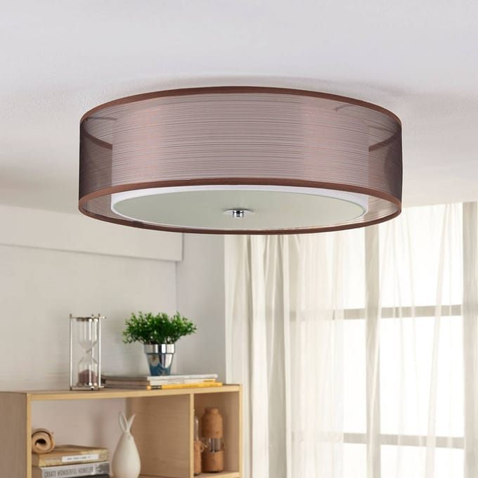 Lindby - plafondlamp - 3lichts - stof, metaal, glas - H: 14.5 cm - E27 - bruin, wit, chroom